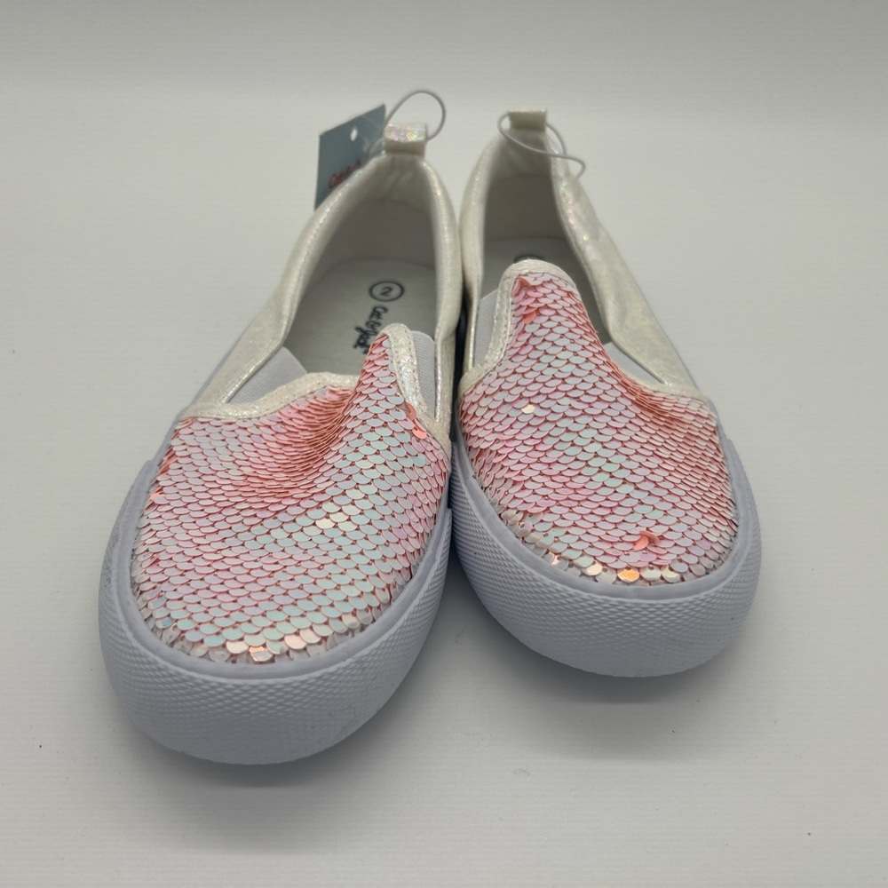 Cat & Jack Flip Sequin Shoes Sneakers Girls Aliki White Shiny Slip On - Picture 2 of 6